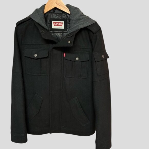 Levi's Men's Wool Blend Four Pocket Military Hoodie with Jersey Hood - Picture 2 of 16